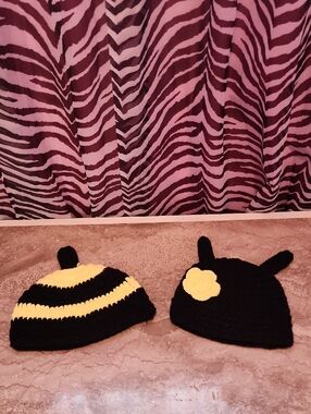 Black and Yellow Crochet Bee Hats Photo Props